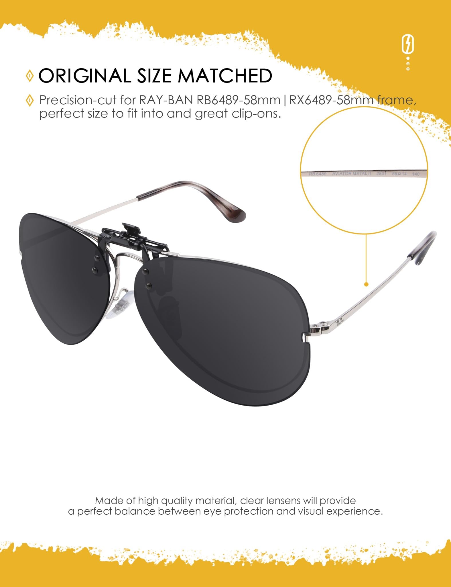 Occhiali da sole polarizzati clip-on Flip Up per Ray-Ban RB6489 | RX6489 58 mm, protezione UV e vestibilità sicura