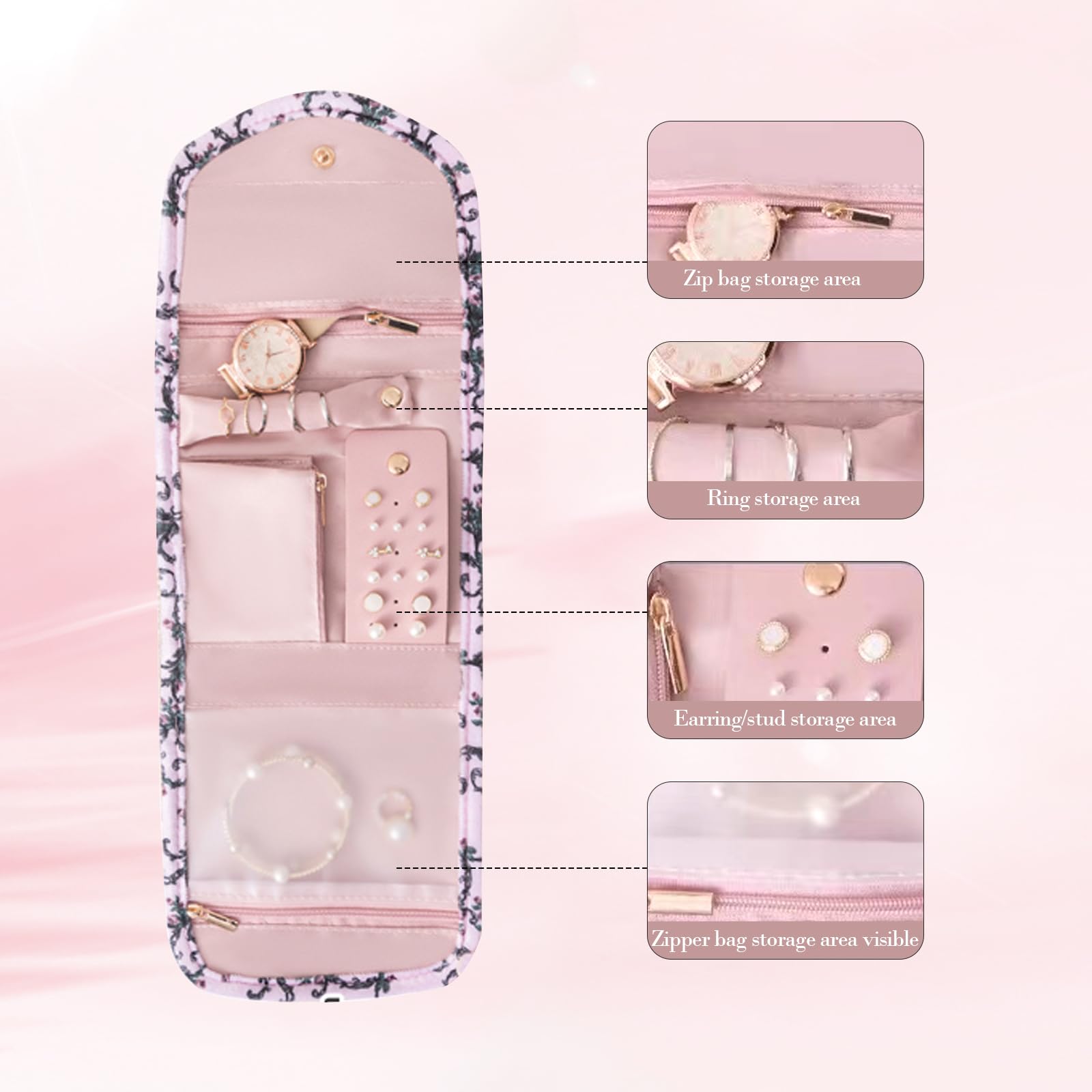 Faltbare Schmuckrolle Rosa - Praktischer Organizer Für Halsketten & Armbänder