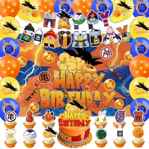 42Pack Cartoon Hero Birthday Decorations Set Cartoon Party Supplies Anime Balloons Backdrop Happy Birthday Banner Cake & Cupcake Toppers for Kids Anime Party