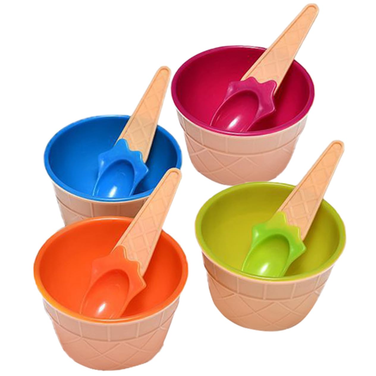 CONGARTENO 4 Sets Candy Sauce Bowl Ice Cream Bars Ramen Bowls Jelly Cup Fruit Bowl Dessert Serving Cup Cartoon Ice Cream Cone Model Cup Cupcake Stand Ice Cream Bowls with Spoons Plastic