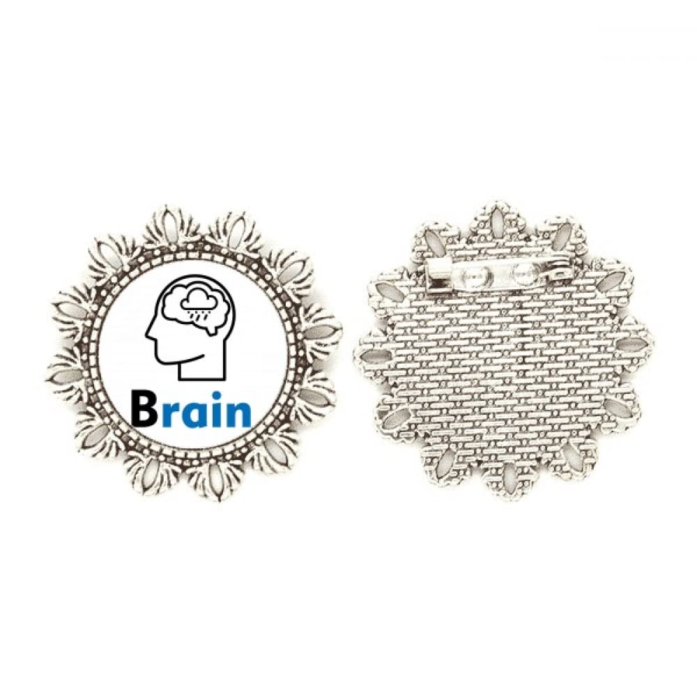 Brain Human Body Thinking Rain Silver Flower Brooch Hook Pin Breastpin