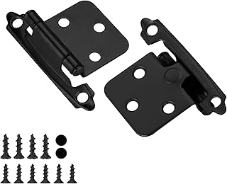 20 Pack homdiy 1/2”Overlay Cabinet Hinges Matte Black Cabinet Door Hinges, 10 Pairs Self-Closing Cabinet Hinges Black Semi-Concealed Cupboard Hinges, Kitchen Cabinet Door Hinges Cabinet Hardware