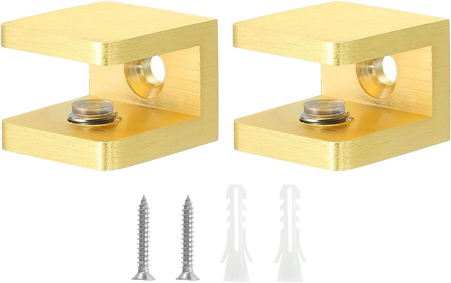 uxcell Glass Shelf Clamp, 2Pcs Brass Glass Clamp for 8-10mm Thick Glass, Adjustable Glass Shelf Bracket Support Holder, Gold