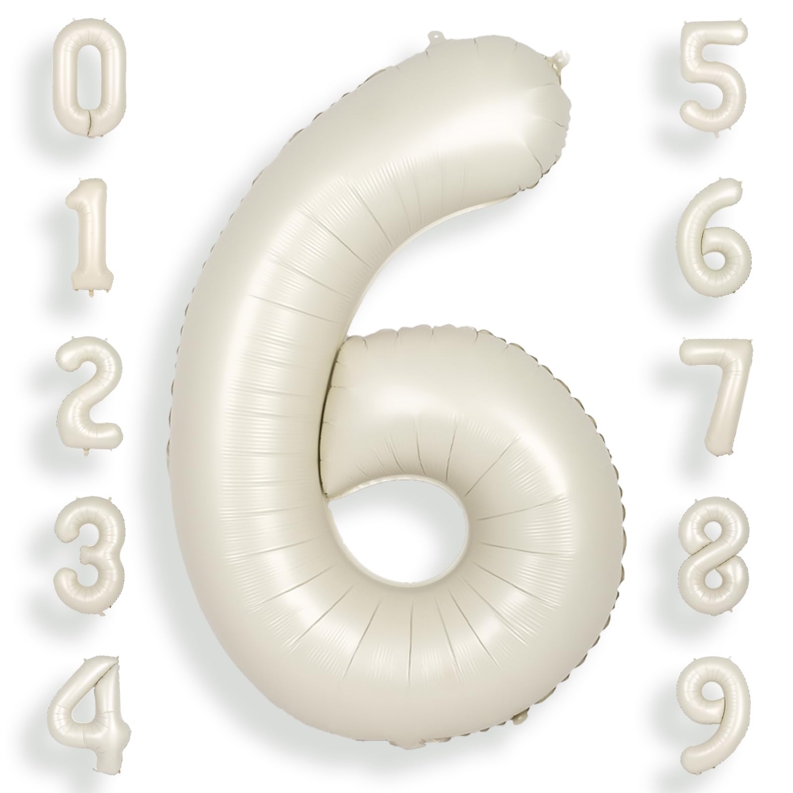 Photo 1 of SUWEN 40 Inch Cream White Large 6 Number Balloons Big Foil Helium Number Balloons 0-9 Jumbo Happy 6th Mylar Birthday Party Decorations for Boy or Girl Anniversary Party Supplies