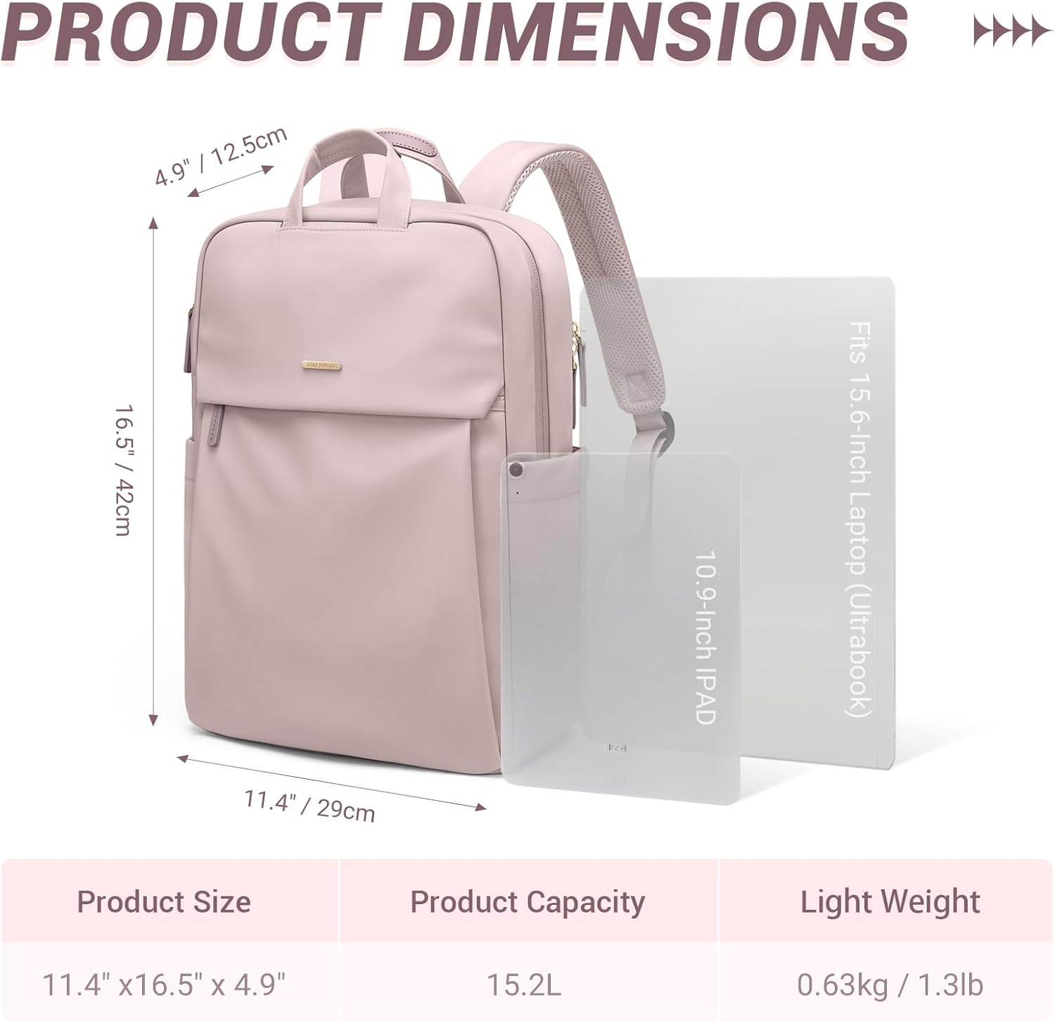GOLF SUPAGS Women Laptop Backpack Fits 15.6 Inch Notebook Casual Daypack Everyday Bag for Work Travel College Backpack Book Bags (Pinkish Grey) - Image 3