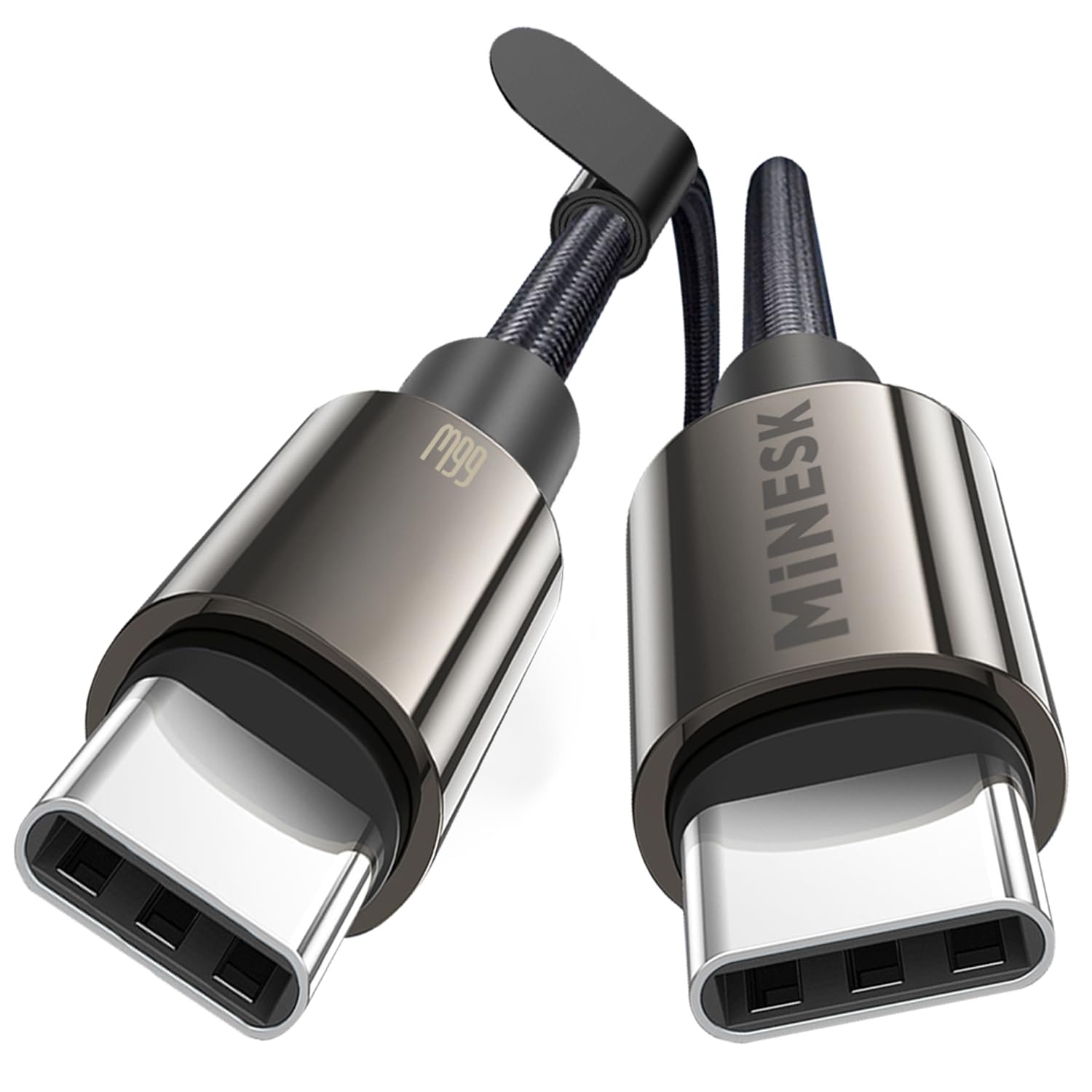 Minesk Super-C Serisi 66 Watt Gücünde PD Type-C Hızlı Şarj ve Data Kablosu 100 Cm Uzunluk Kopmaz Örgü Materyal ve Çinko Alaşım Metal Uçlar (66 Watt Ekransız)