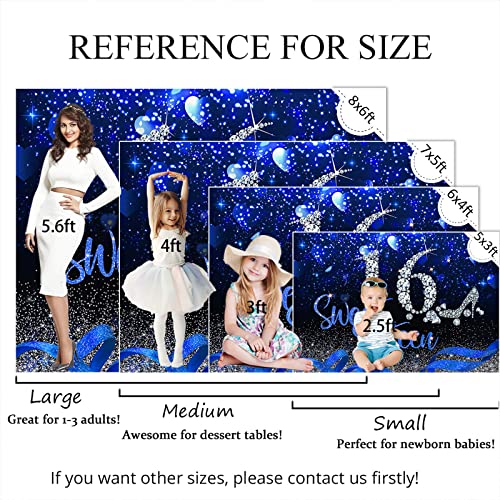 Image of Mocsicka Blue and Silver 16th Birthday Backdrop Early 2000s Blue Heart Glitter Diamonds Background Girls Sweet Sixteen Birthday Party Supplies (10x8ft(120x96 inch))