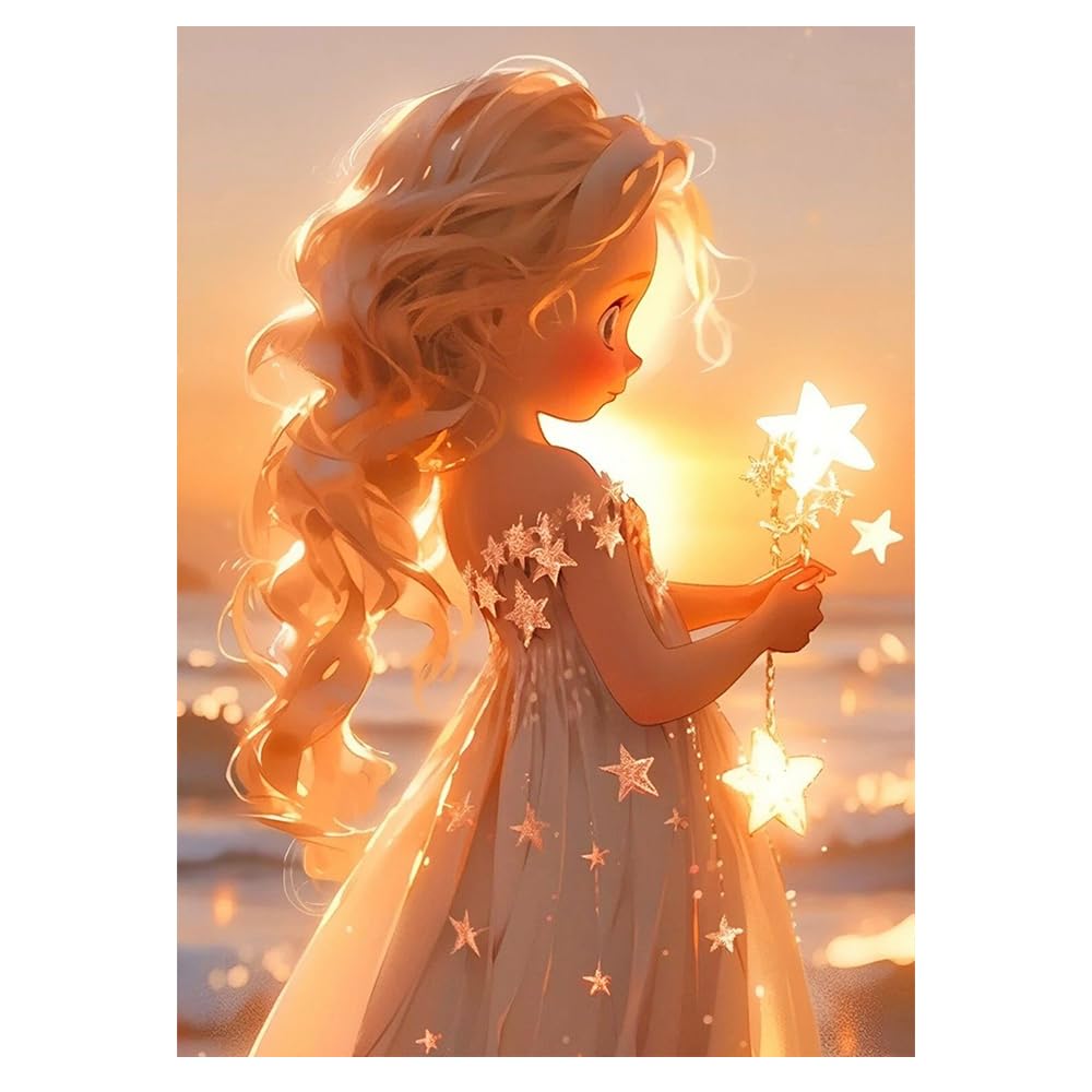 DCIDBEI 30 x 40 cm DIY Diamond Painting Princess Children, 5D Round Angel Diamond Paintings, Diamond Embroidery Star