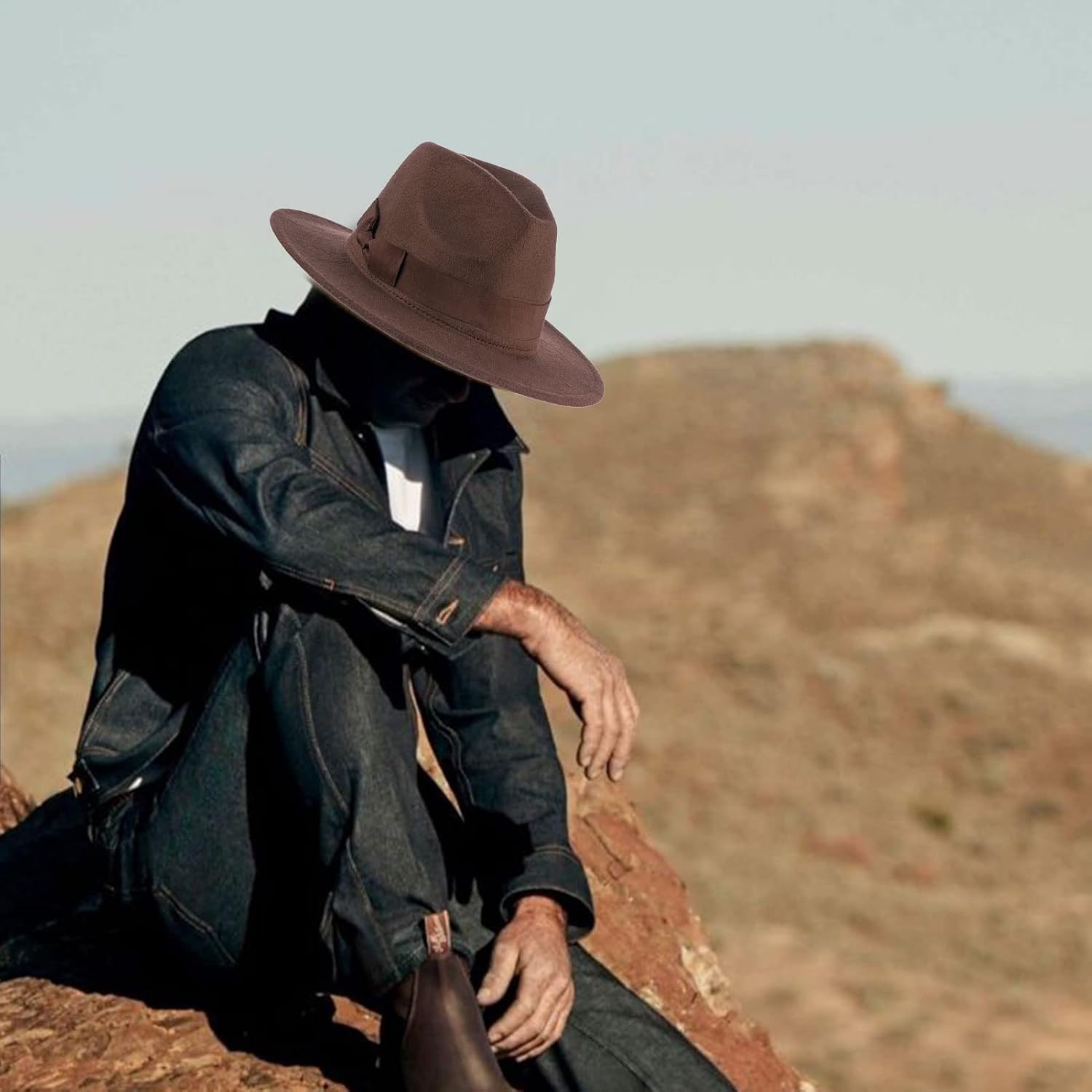 Mens Costume Accessory Adventurer Explorer Fedora Hat Cowboy Wide Brim Outdoor Cap Halloween Cosplay Props Brown - Image 6