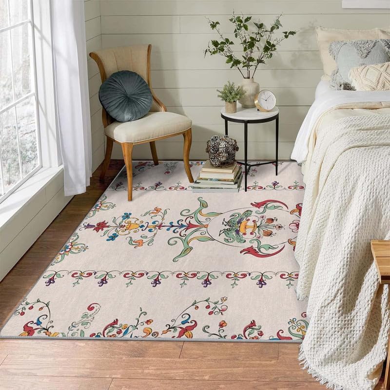 Miniatura 4 de Alfombra de área pequeña de flores de 2 x 3 pulgadas, lavable, alfombra de entrada con estampado retro, suave, antideslizante, para puerta