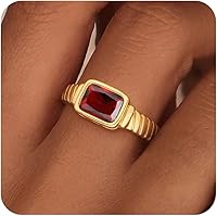 ZHESHY Birthstone Emerald Gold Rings for Women - Non-Tarnish 14K Gold Plated Vintage Chunky CZ Thumb Signet Rings, Sizes 6-11