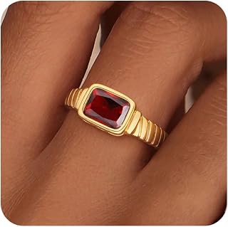 ZHESHY Birthstone Emerald Gold Rings for Women - Non-Tarnish 14K Gold Plated Vintage Chunky CZ Thumb Signet Rings, Sizes 6-11