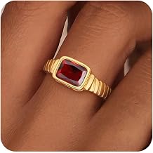 ZHESHY Birthstone Gold Rings for Women Non Tarnish Vintage Gemstone Emerald Rings 14K Gold Plated CZ Signet Thumb Band Rings Jewelry Gift for Birthday Size 6-10