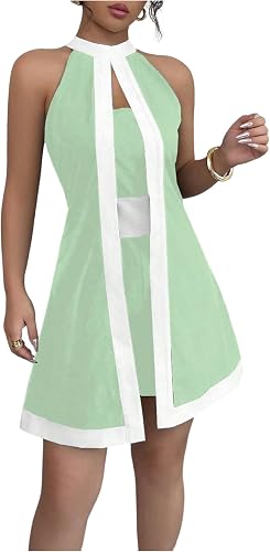 SOLY HUX Women's Color Block Halter Romper Split Front Sleeveless Elegant Short 