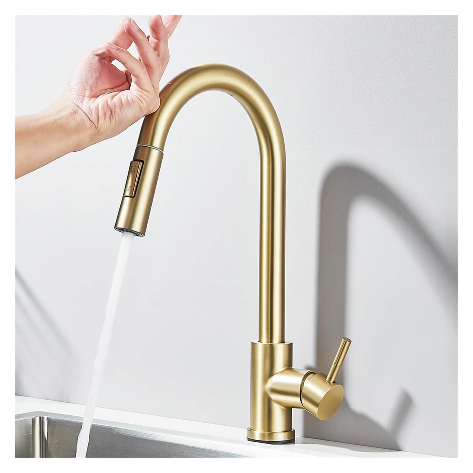 HADECOLL Touchless Smart Sensor Kitchen Faucet 360° Rotating Mixer Tap Easy Installat Watersaving Modernesign For Home & Commercial Use,Gold-A