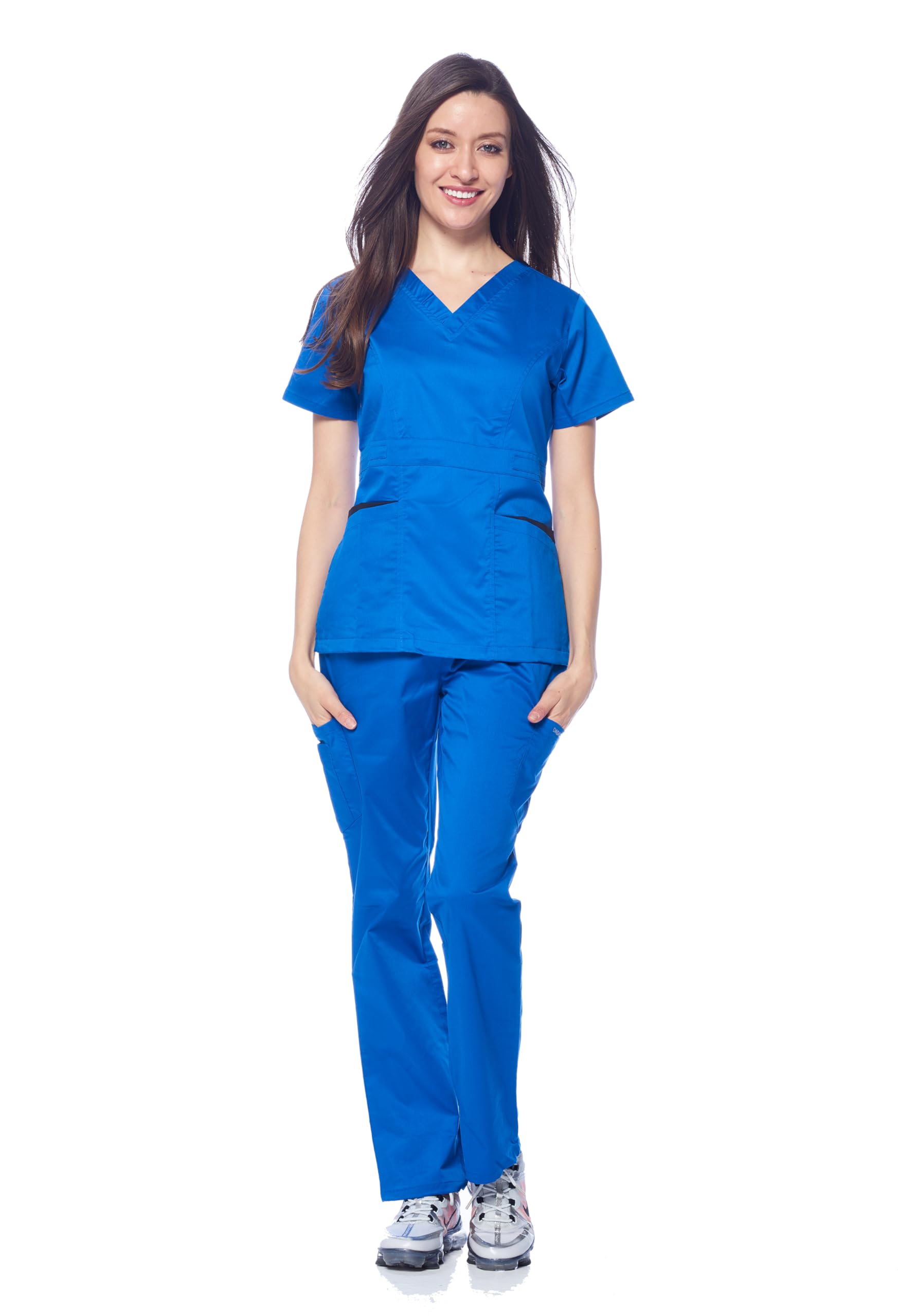 Dagacci Medical Uniform Women's Royal Nurses Uniform Surgeon Scrubs Set Stretch Contrast Pocket Xxs