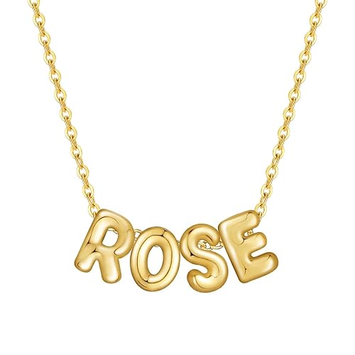 3UMeter Personalized 3D Bubble Letter Necklace Custom Name Necklace with A-Z Initial Necklaces 18K Gold Plated Balloon Necklace for Women Girls Birthday Christmas Gift for Her, Gift Bag Included