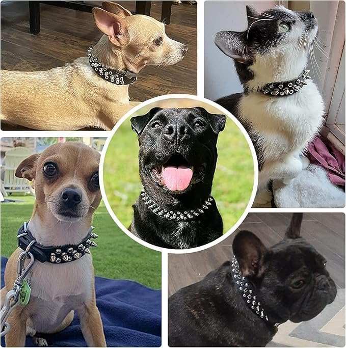 Miniatura 2 de Collar para Perro con Espinas, Collares de Clavo para Cachorros Masculinos de PU con Clavos para Gatos Ajustable para Perros XXS XS Medianos