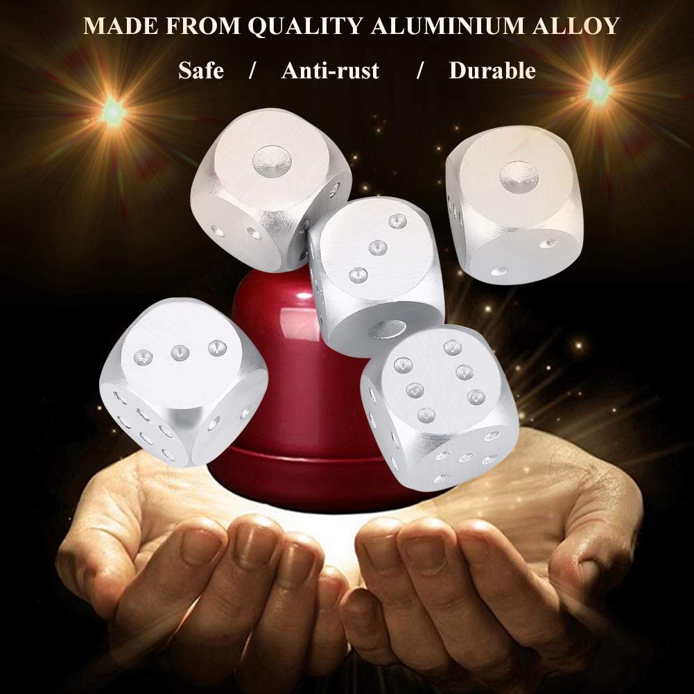 Jeu de Table en Alliage d'aluminium, 5 Pièces, Jeu de Poker, Jeu de Dés avec Boîte de Rangement (Carré)