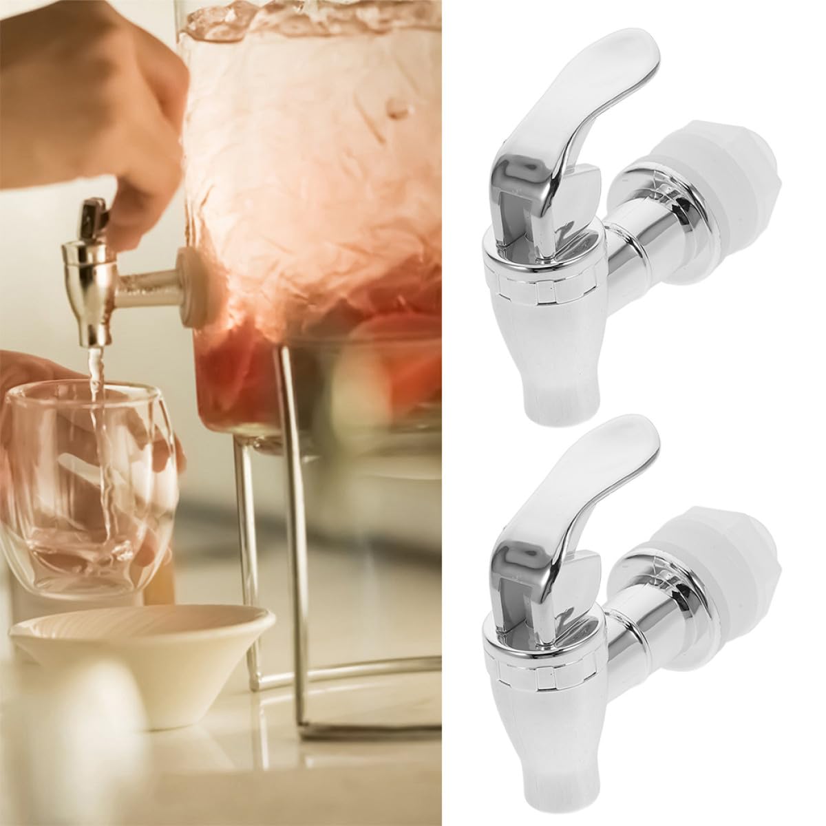 Rubinetto Erogatore per Dispenser Bevande 2 Pezzi Valvola da 16-22 MM per Feste Picnic Matrimoni Argento in Plastica Resistente