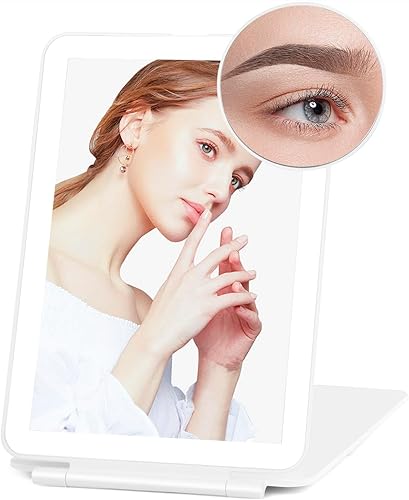 Espejo de viaje con luces, espejo de maquillaje de viaje recargable con aumento de 10x, espejo LED plegable portátil para viajar, escritorio de