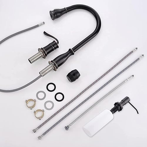 Miniatura 8 de APPASO APS218ORB - Grifo de cocina extraíble de 3 agujeros con rociador de bronce aceitado, 3 piezas, grifo de fregadero de cocina extraíble con