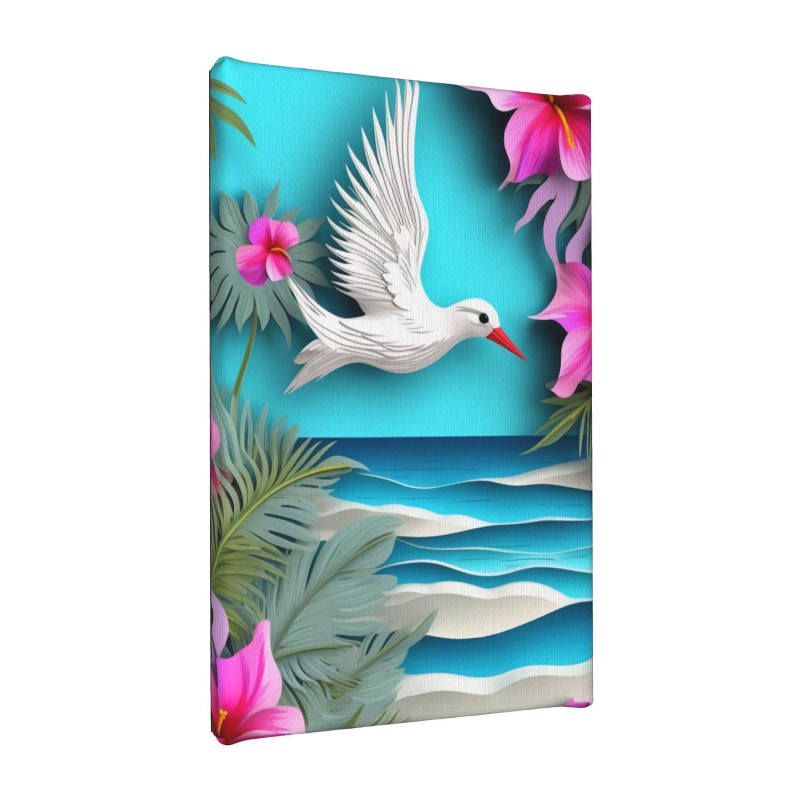 YKLJG Hawaii Beach Hibiscus Printed Wall Art Canvas Painting 20x30 CM Wooden Framed Picture Painting Artwork Prints for Bedroom Kitchen Home Office Decor