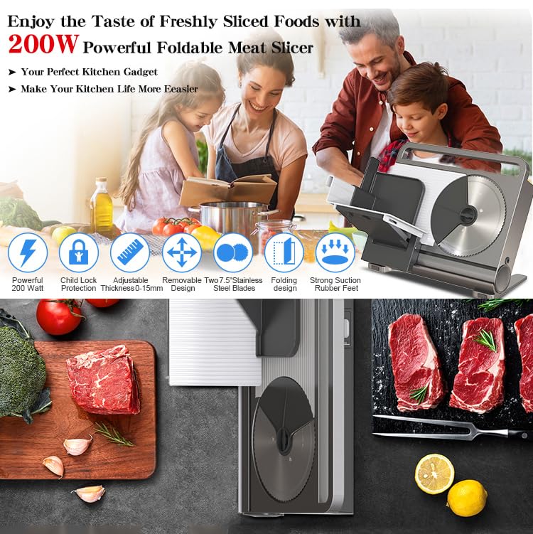 Amazon.com: Folding Meat Slicer, Electric Deli Food Slicer with