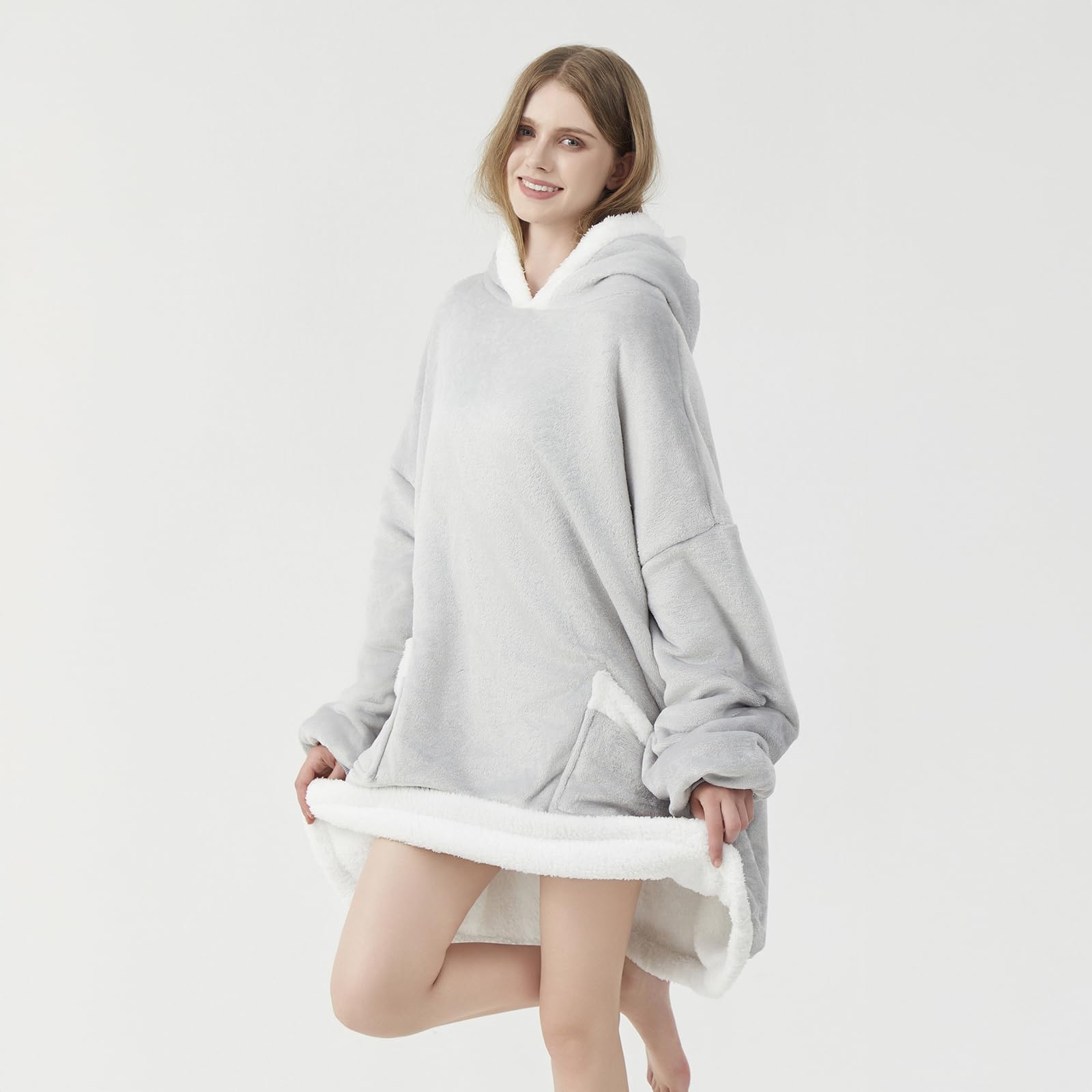 TOUVE Sweat à Capuche Surdimensionné Épaississant, Sweat Plaid Polaire Chaude Sherpa Couverture avec Manches Et Poche, Pull Plaid Homme Femme Adapté aux Adultes, Hommes, Femmes, Adolescents