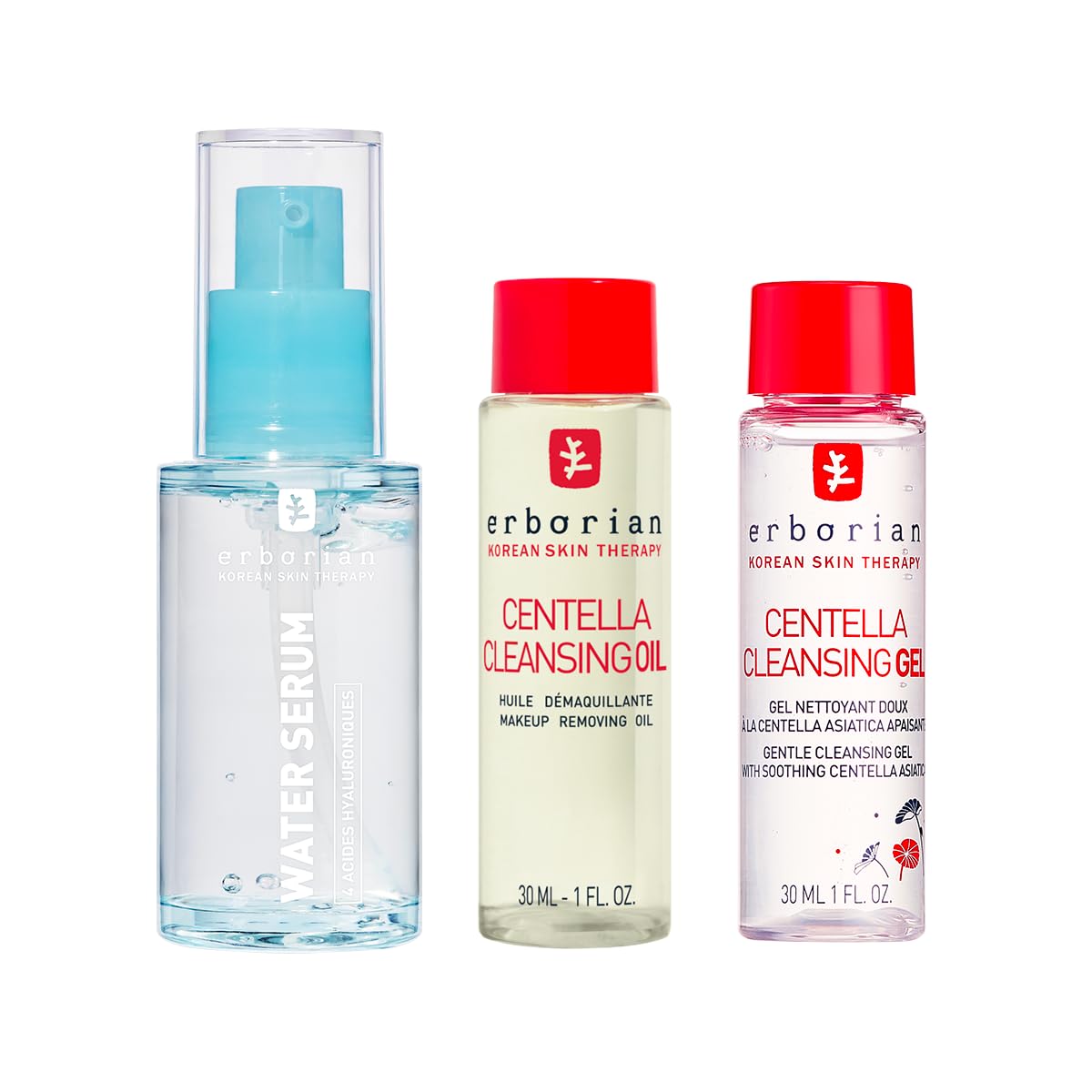 Erborian - Water Serum - siero idratante intenso + Centella Cleansing Oil - olio struccante + Centella Cleansing Gel - gel detergente alla centella asiatica