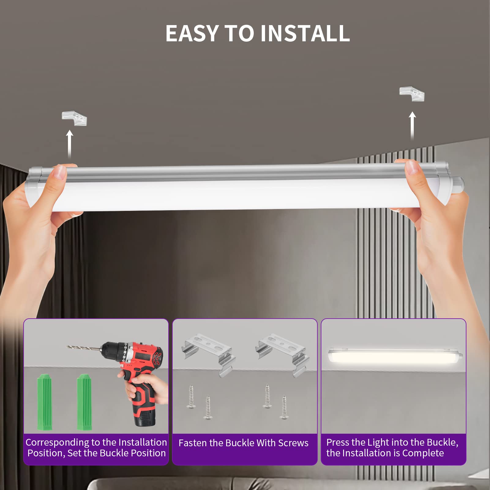 Viugreum Fluorescente LED 115cm 2 Packs, 40W 4800LM Neon Led Tubo, Neon Led Garaje Blanco Neutro 4500K, IP65 Impermeable Luz de Techo LED para Oficina Garaje Taller Sótano Almacén Baño Cocina