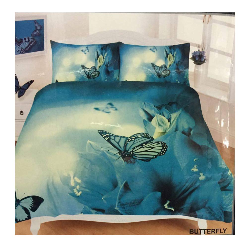 Duvet Cover Set 3D Animal Print Effect Quilt Bedding Set Poly Cotton New Soft (Butterfly Teal, Single)
