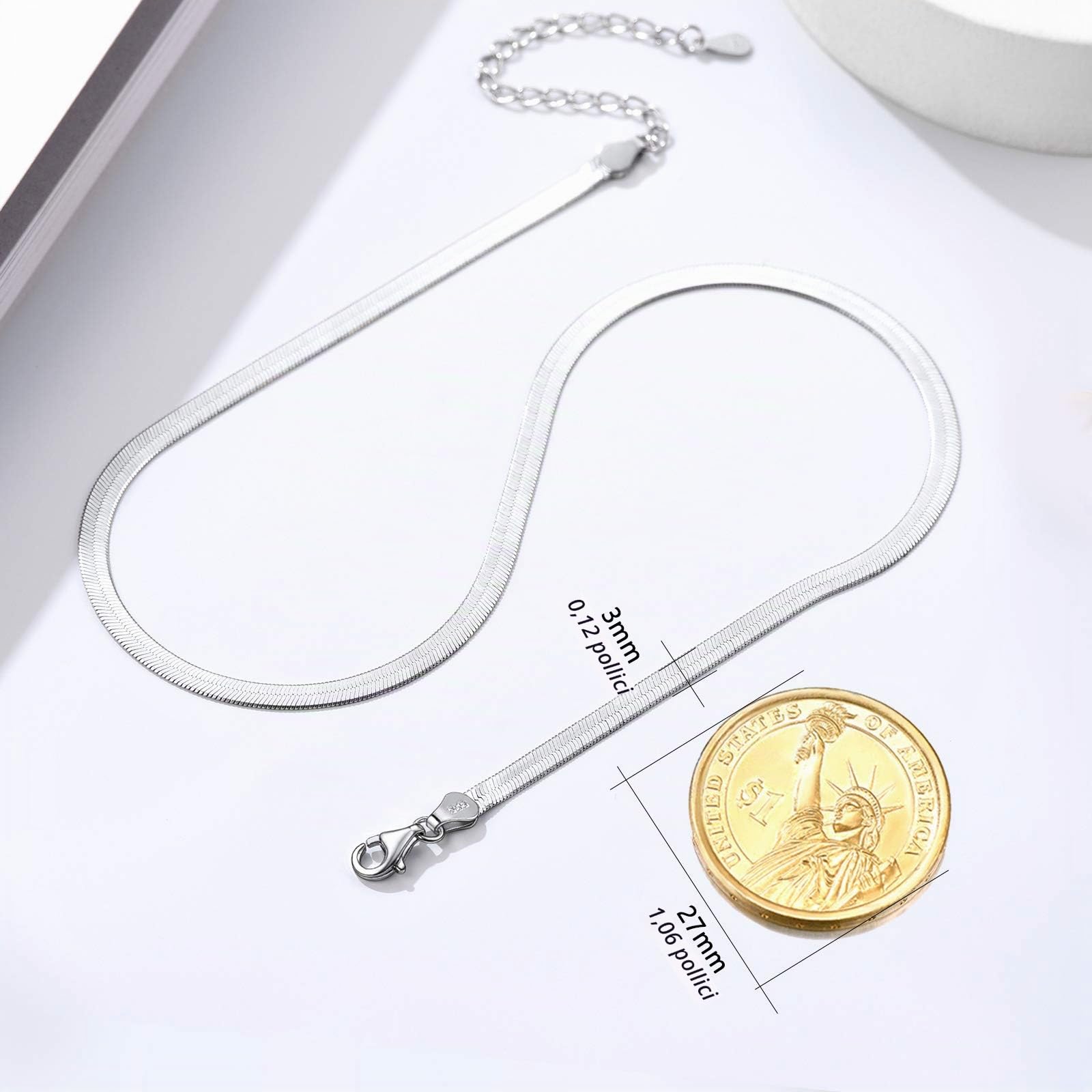 PROSILVER Collana Girocollo Donna Argento 925, Collana a Catena Serpente Chokcer 3mm, 32/38cm con Confezione Regalo