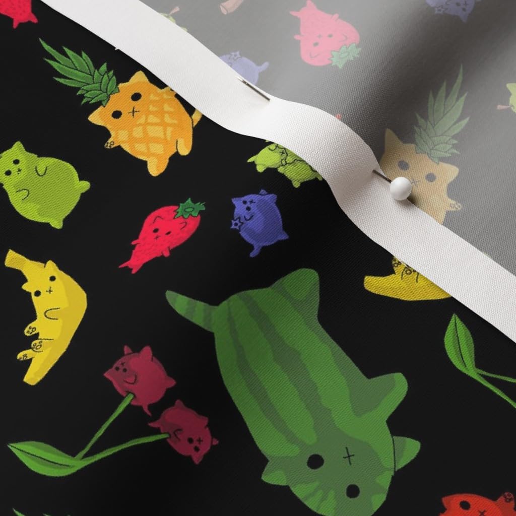 Spoonflower Fabric - Cats Fruit Cute Cartoon Printed on Cotton Poplin Fabric by The Yard - Sewing Shirting Quilting Dresses Apparel Crafts