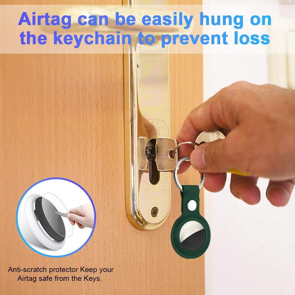 AXFEE Llavero para AirTag Cuero, Llaveros AirTag Funda Protectora con Película Protectora, Llavero Portátil Impermeable, Localizador para Llaves, Mascotas y Mochilas(Pasto Verde) — view 6