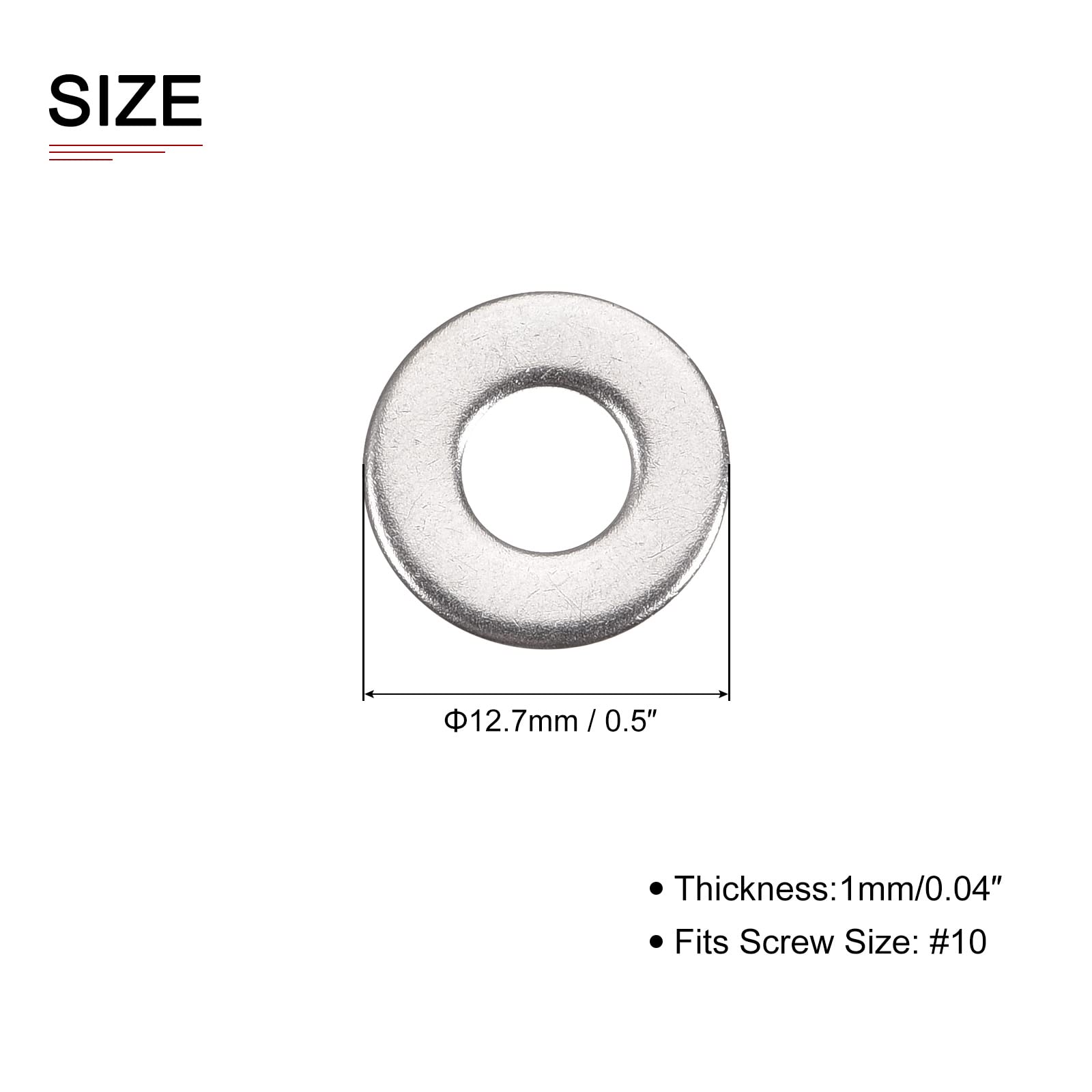 DTGN 12.7mmx1mm(ODxT) 316 Stainless Steel Flat Washers, 150Pack, Good for #10 Industrial Machinery Screw Bolt - Image 2
