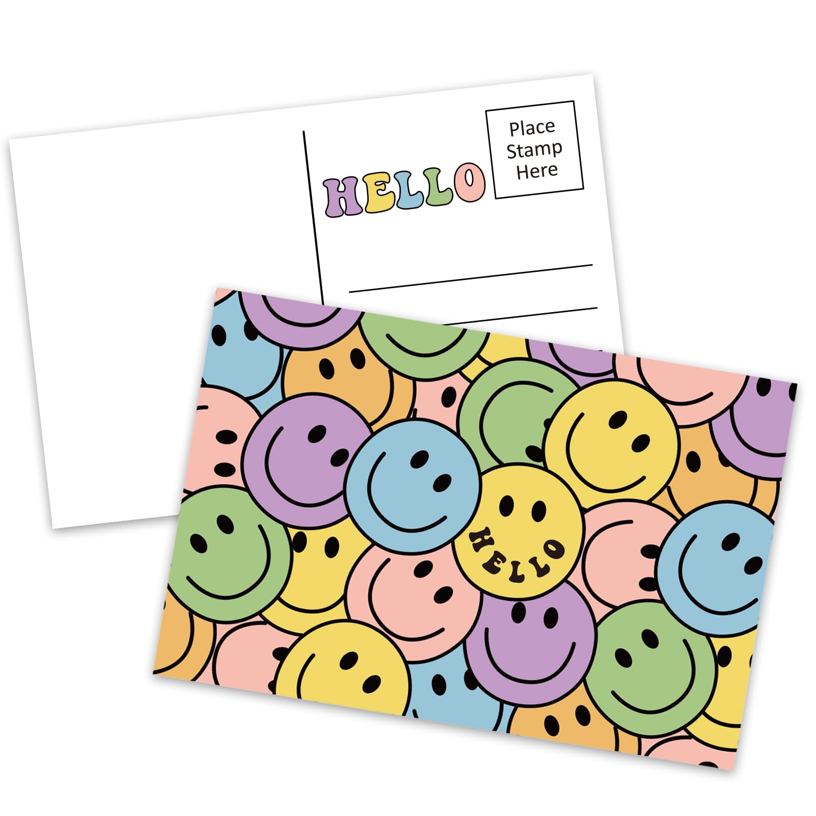 JarThenaAMCS 60Pcs Hello Postcards Colorful Smile Face Mailing Post Cards Blank Greeting Note Cards for Birthday Baby Shower Party Favors Supplies, 4