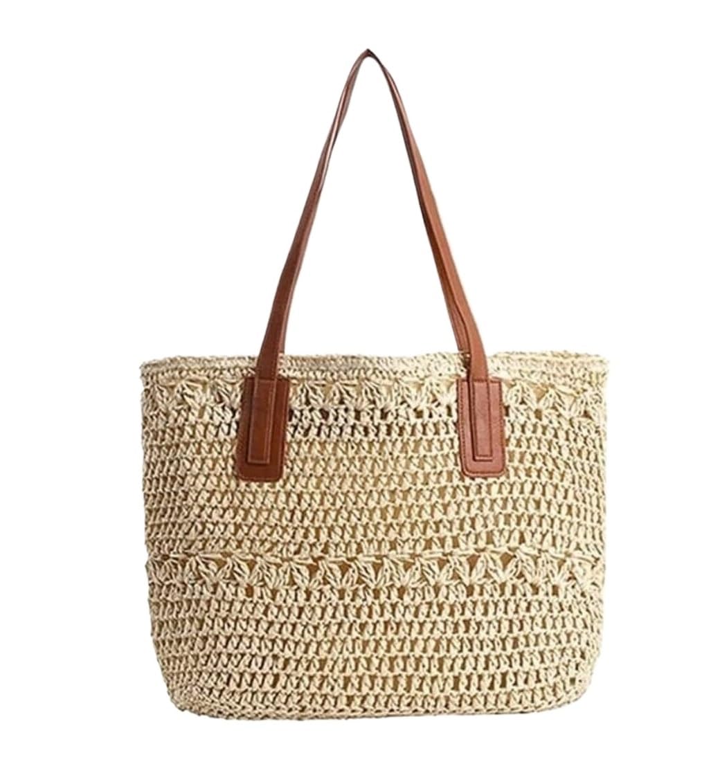 Damen Sommer Strohtasche Gewebte Tote Hobo Tasche Frauen Gewebter Korb Tote Sommer Strand Geldbrse (Color : B, Size : 44 * 36cm)