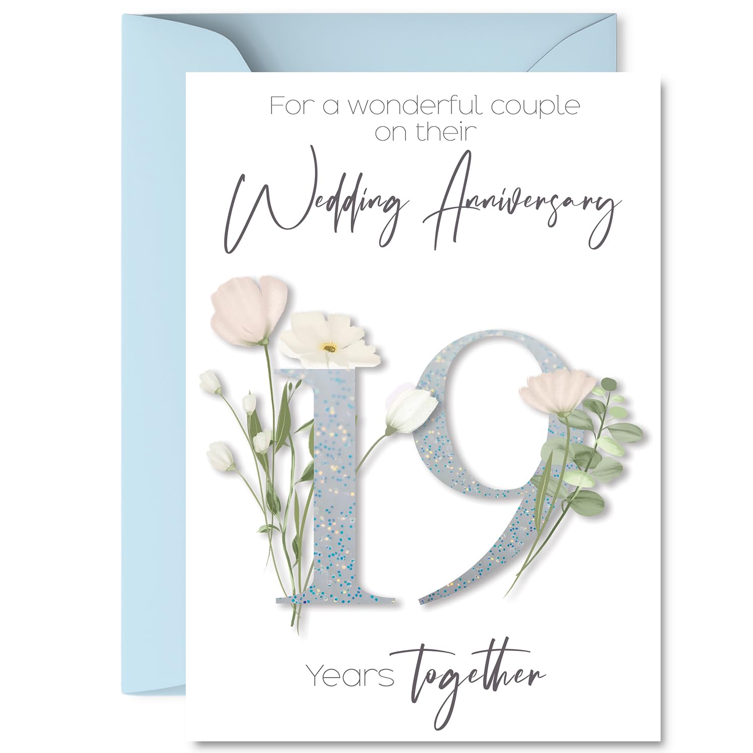 19th Anniversary Card for Women Men - Fancy Floral Flowers - Happy 19 Year Anniversary Card for Boyfriend Girlfriend Partner Wife, A5 Wedding Anniversaries Greeting Cards