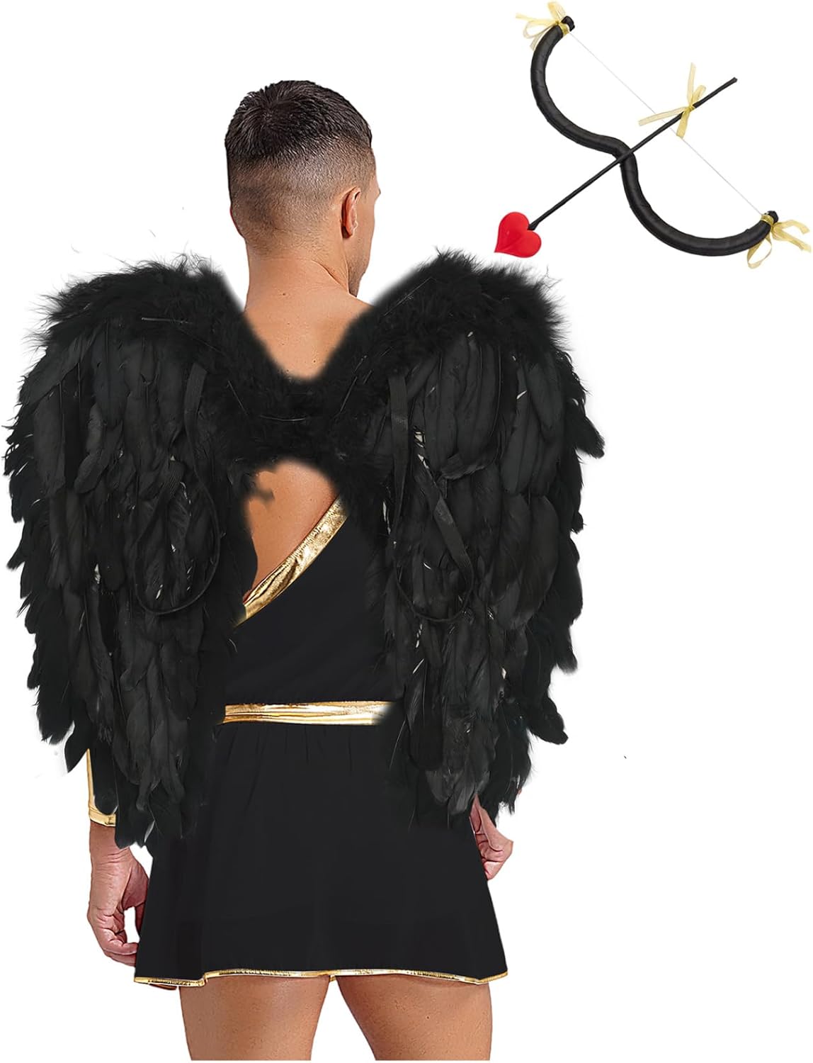 Jugaoge Men's Cupid Costume One-Shoulder Romper Outfit with Cupid Wings and A Plush Bow and Arrow Set