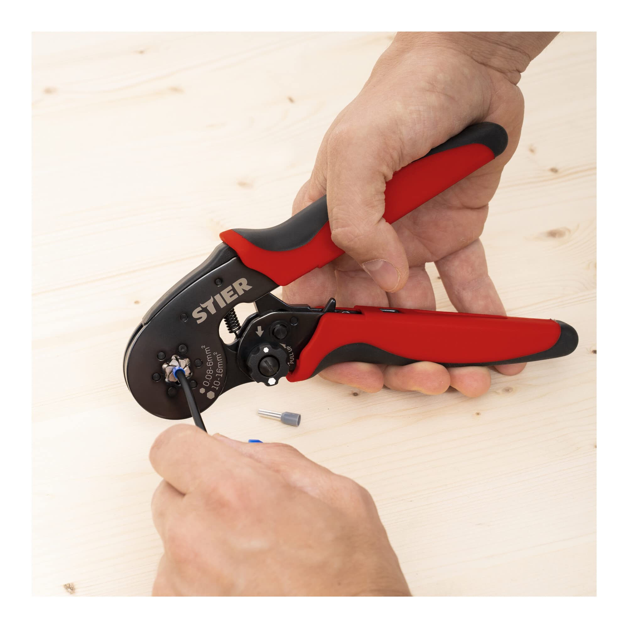 STIER Crimpzange für Aderendhülsen Sechskant-Pressung 16 mm², Quetschzange, Presszange, Aderendhülsenzange Sechskant