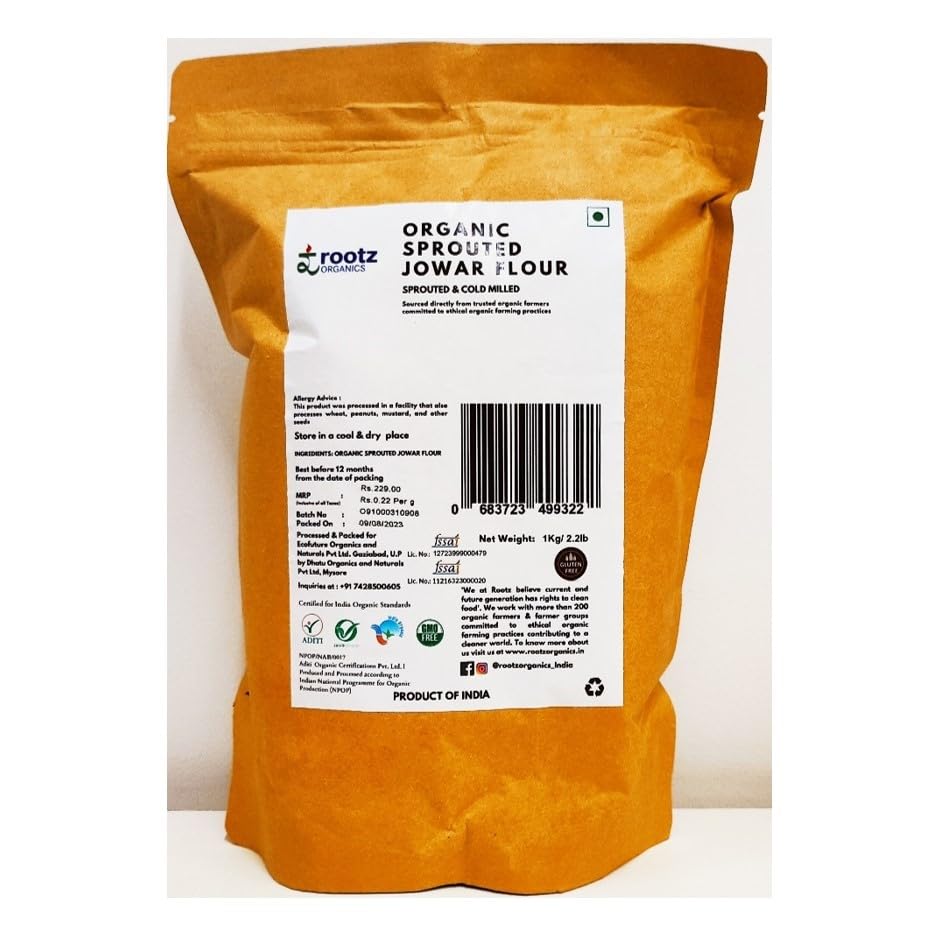 Rootz Organics Organic Sprouted Jowar Flour, Sorghum Millet flour, Increased nutrition of Sprouted jowar grains | Easy to digest - Great for gut health (1 Kg) (B0CT8ZX5P9) Amazon Price History, Amazon Price Tracker