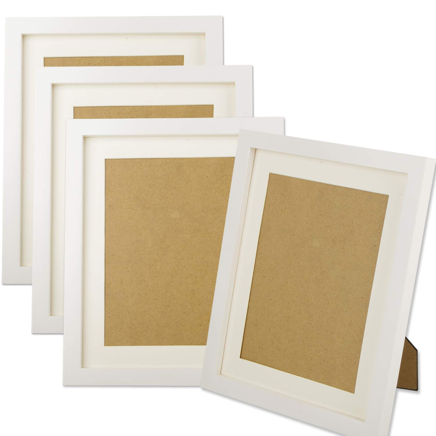 AEVETE White Picture Frames 8x10 (4 Pack) Made of Natural Solid Wood, Display Pictures 6x8 8x10, Both Vertical and Horizontal Supported