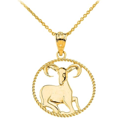 Astrology Jewelry 10k Gold Round Zodiac Sign Horoscope Constellation Rope-Style Pendant Necklace
