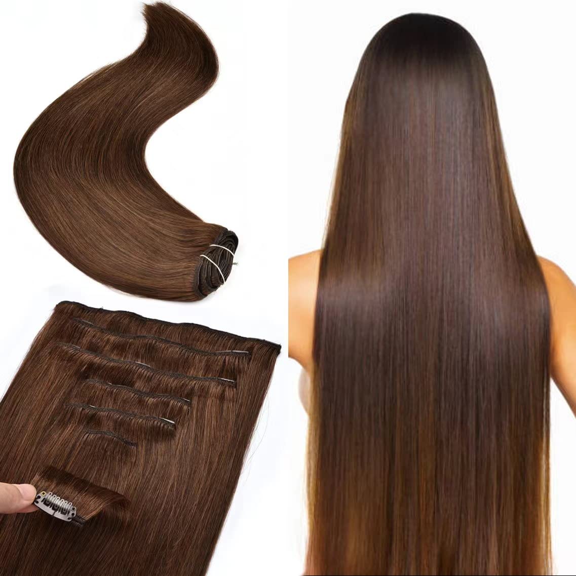 Human Hair Clip-In Extensions 18 Inch 120g Remy Hair Professional Quality Amazon.com : WENNALIFE Clip in Hair Extensions, 18 Inch 120g  main image 2