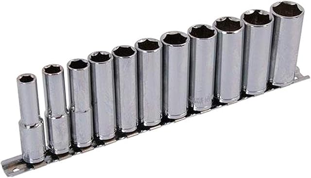 Dapetz ® Long Reach Deep Socket Set 3/8" Point Metric Deep Sockets on Rail 8-19mm Chrome Vanadium 62mm Long Super-Lock Six Sided Hex 11 Pc Set