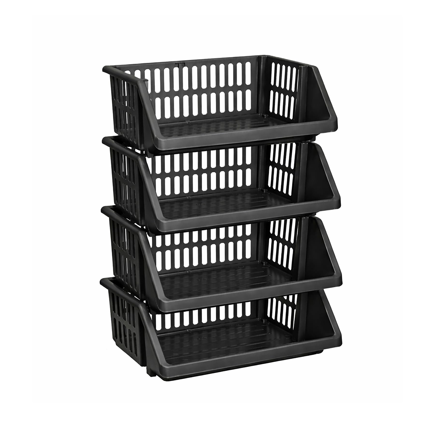 CrazyGadget® Multi Purpose Large Plastic Colour Storage Rack Stand Stacking Stackable Basket - Made In U.K. (4 Tiers, Black)