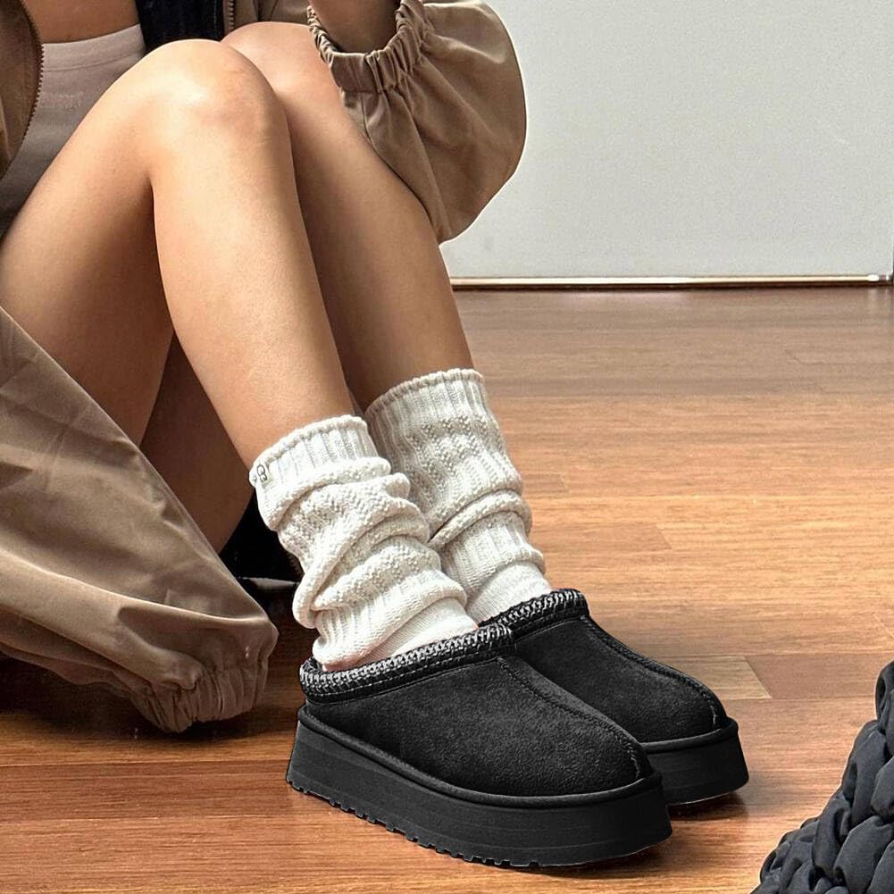 metricfalcon Mini stivali da donna con plateau, pantofole da donna, pantofole da interno, senza lacci, foderate in pile, scamosciate, stivaletti corti