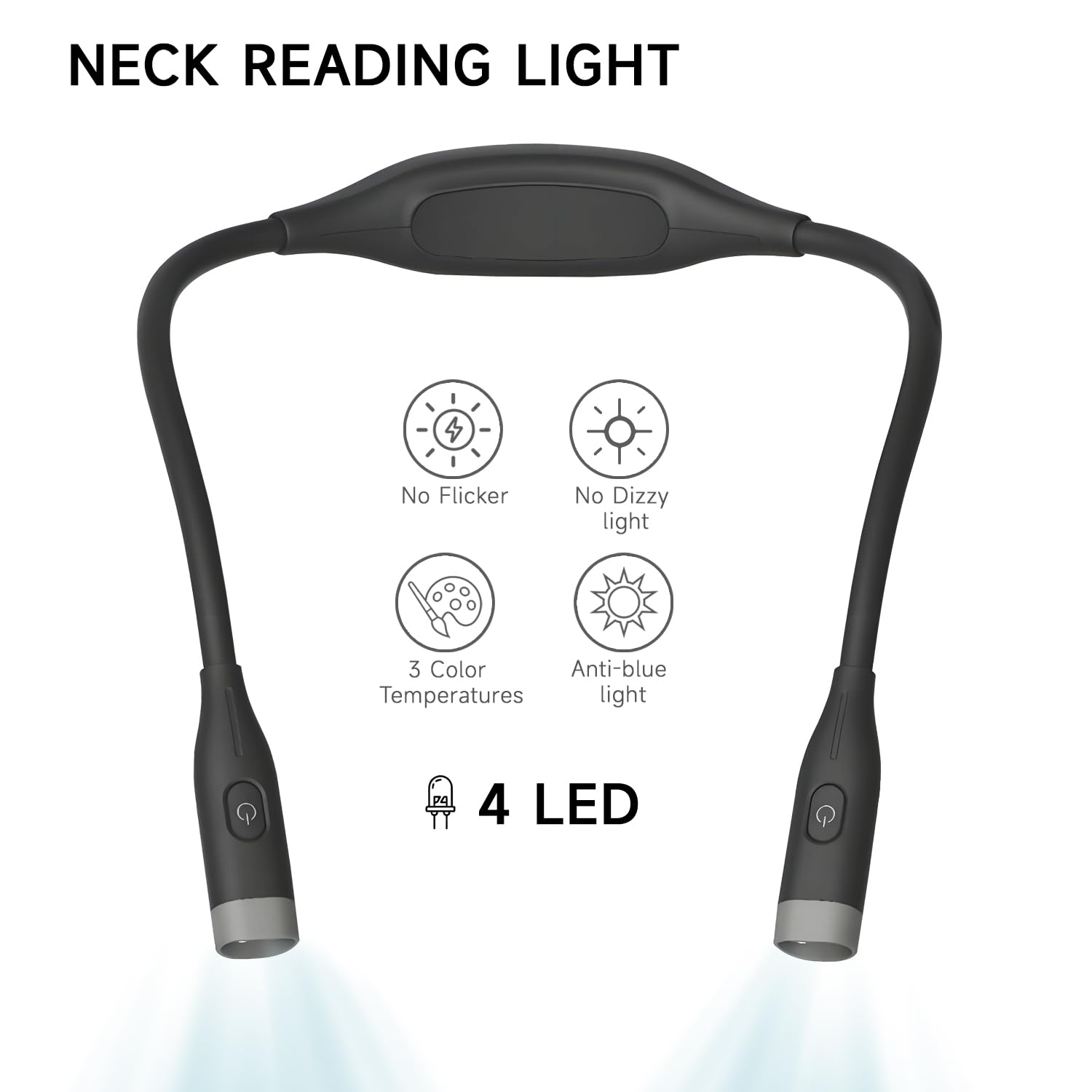 QUMOX Luz de Lectura de Cuello Recargable, Luz LED para Leer en la Cama, 3 Modos de Color y Atenuación Continua, Luz Flexible Manos Libres para Tejer, Manualidades, Camping y Reparaciones