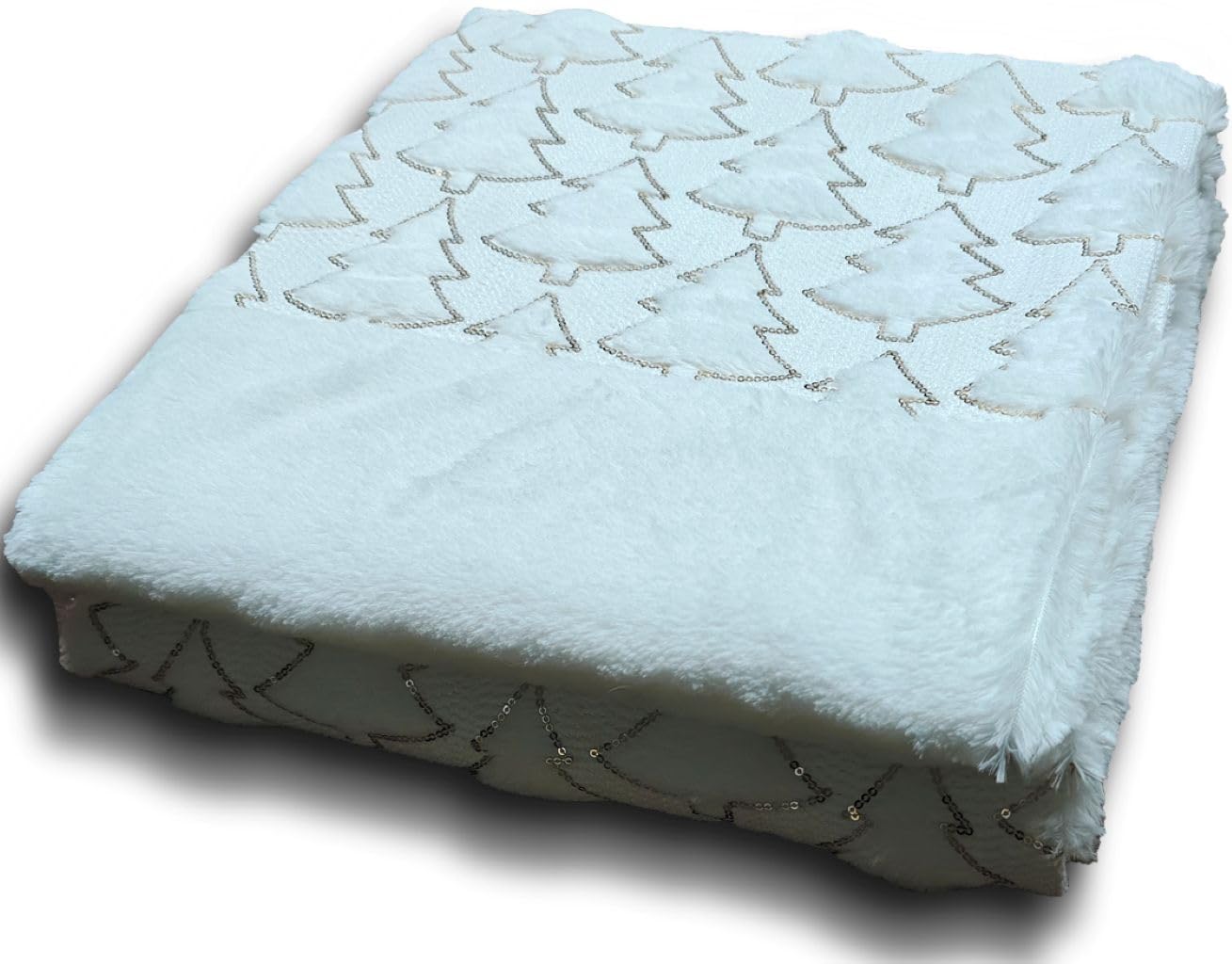Luxurious Christmas Tree Teddy Bear Fleece Duvet Cover Set with Pillowcases – Super Soft Fluffy Quilt Cover Winter Bedding Set, Fleece Throw Blanket & Cushion Cover (White, Throw Blanket - 150x200cm)